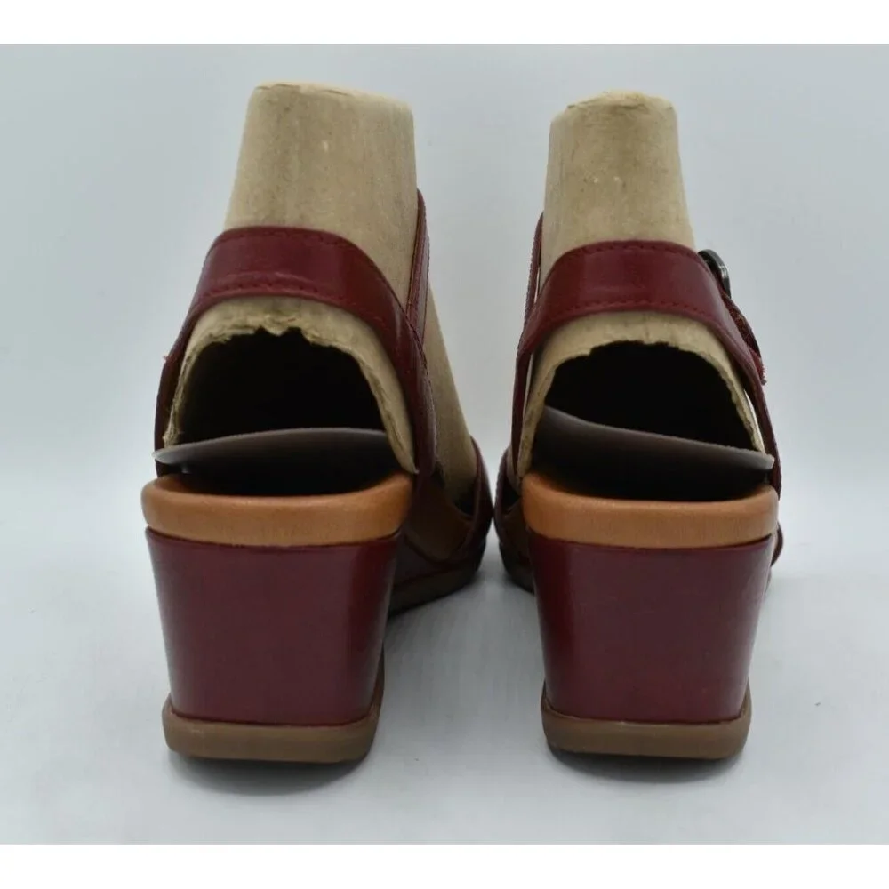 Dansko Womens EU 40 US 9.5-10 Arielle Red‎ Glazed Leather Wedge Open Toe Sandals